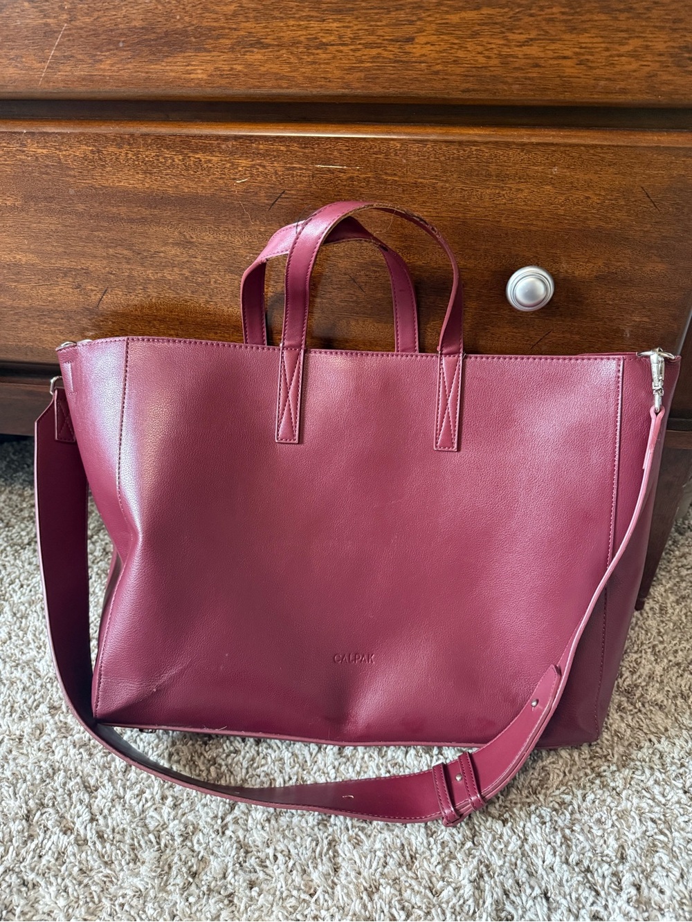 Calpak Wine Leather Tote with Detachable Strap *LIMITED EDITION*